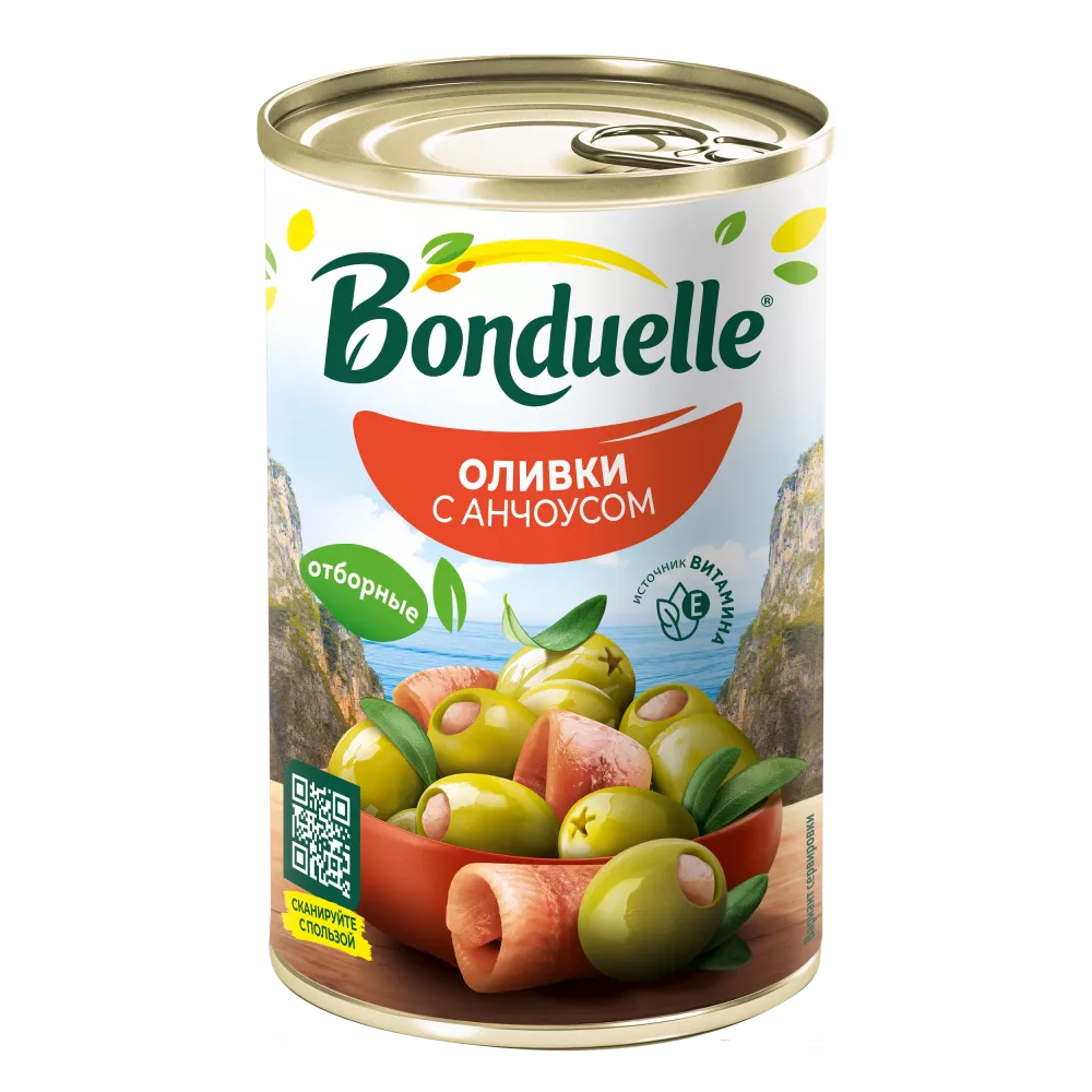 Оливки без косточки Bonduelle, с анчоусом, 300 г