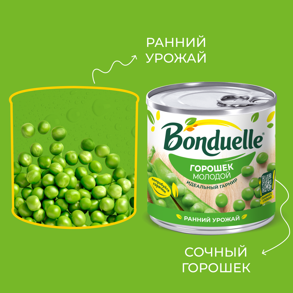 Горошек консервированный Bonduelle, молодой, 200 г