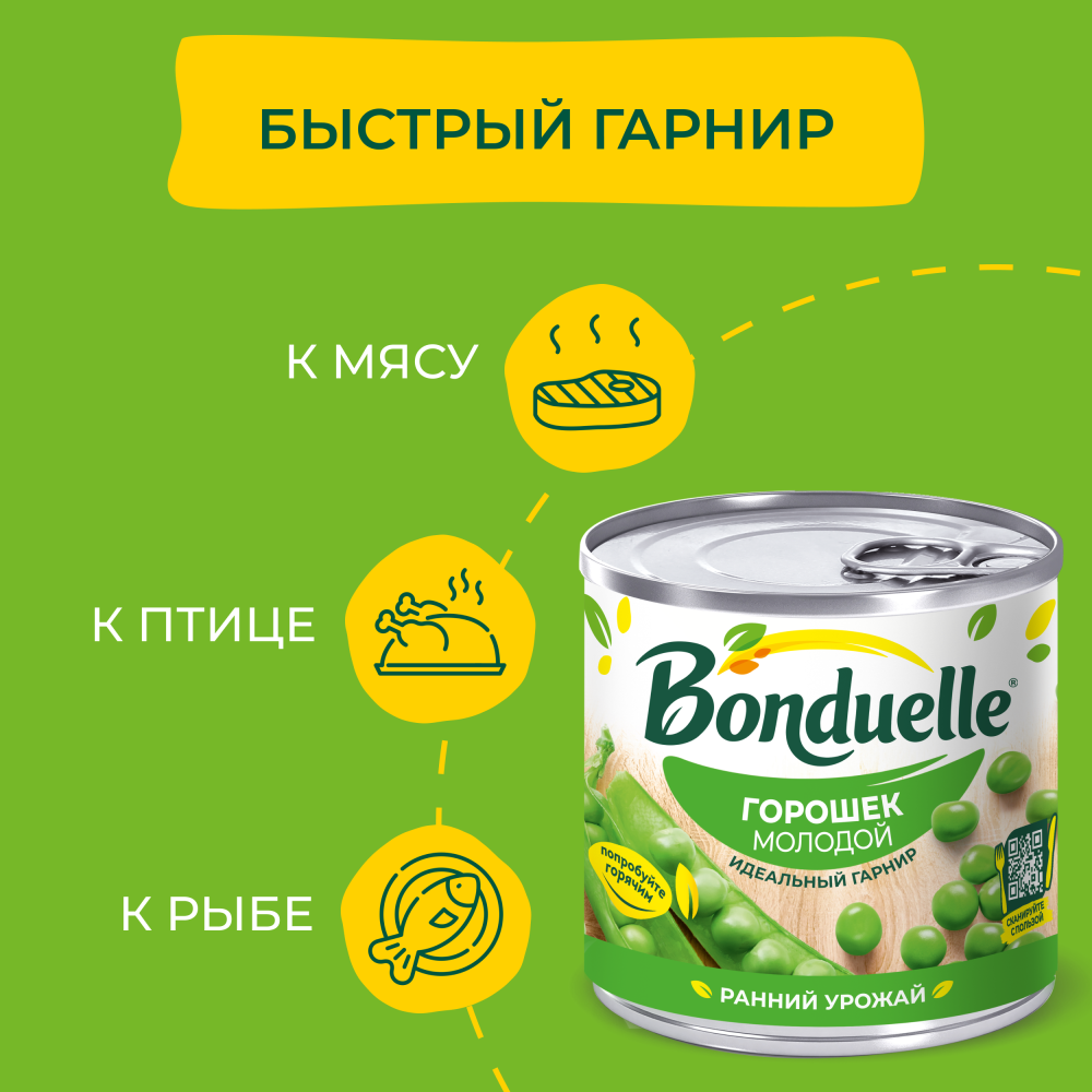 Горошек консервированный Bonduelle, молодой, 200 г