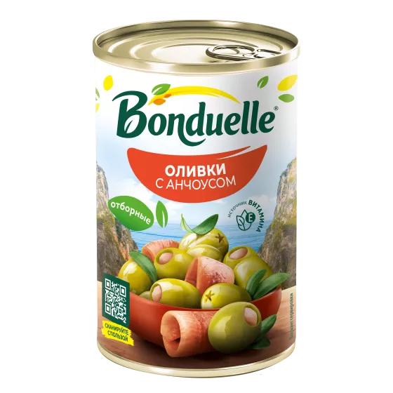 Оливки без косточки Bonduelle, с анчоусом, 300 г